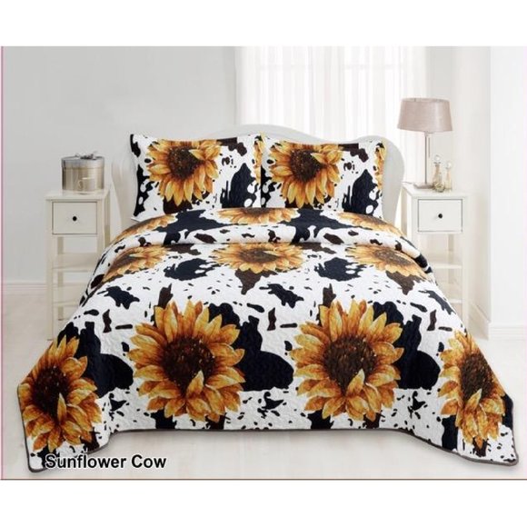 Bedding Cow Print Sunflowers Western Bedding Set Queen King Quilt